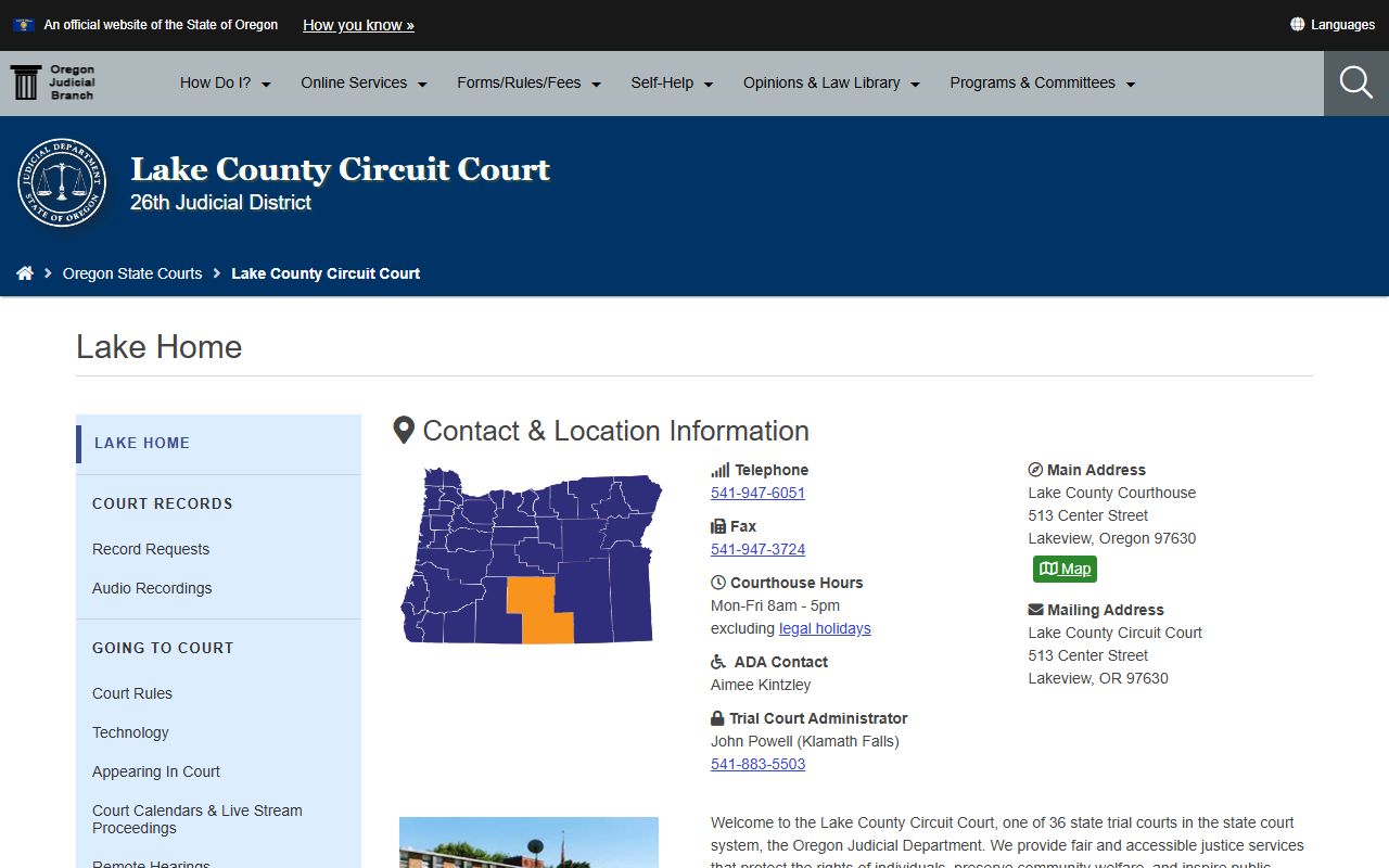 Lake County Circuit Court homepage for family court records