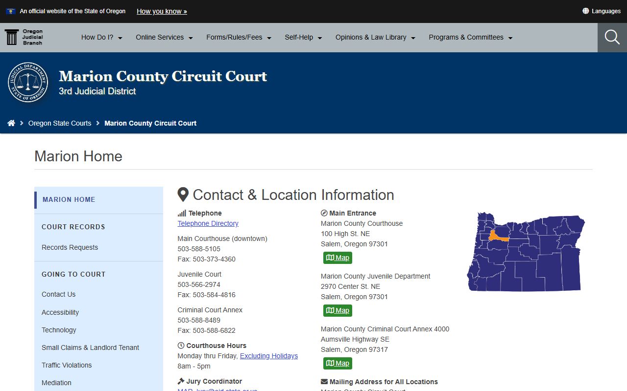 Marion County Circuit Court homepage for family court records