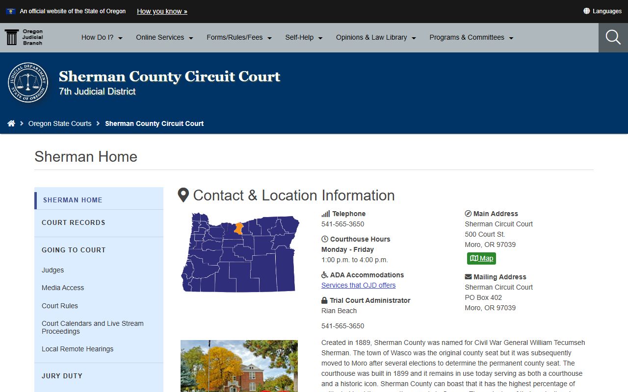 Sherman County Circuit Court homepage for family court records