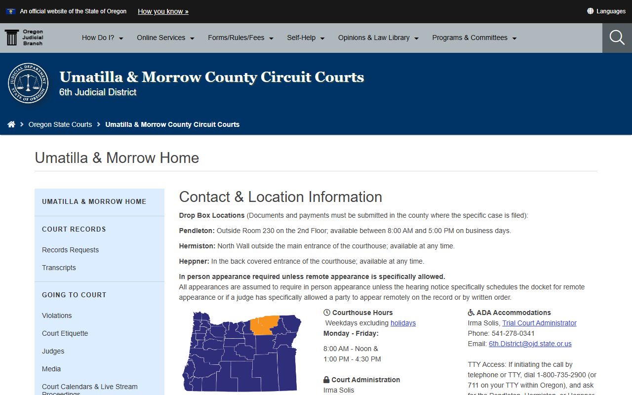 Umatilla County Circuit Court homepage for family court records