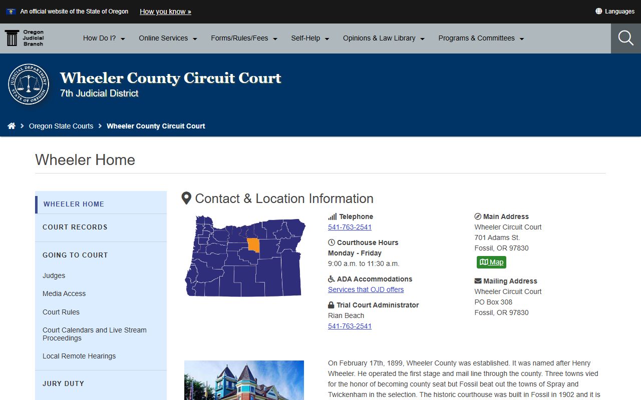 Wheeler County Circuit Court homepage for family court records