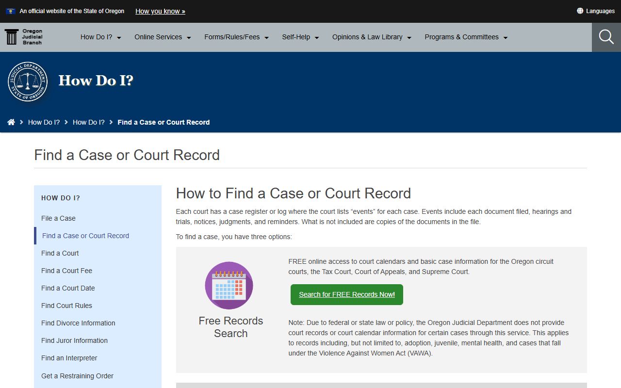 OECI public search tool for Oregon family court records